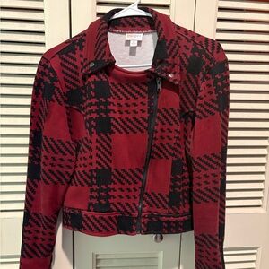 LuLaRoe Red and Black Plaid Bomber Jacket